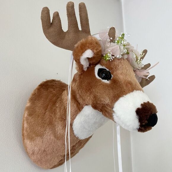 Deer Whimsical Plush Wall Mount with Floral Crown - Picture 13 of 15